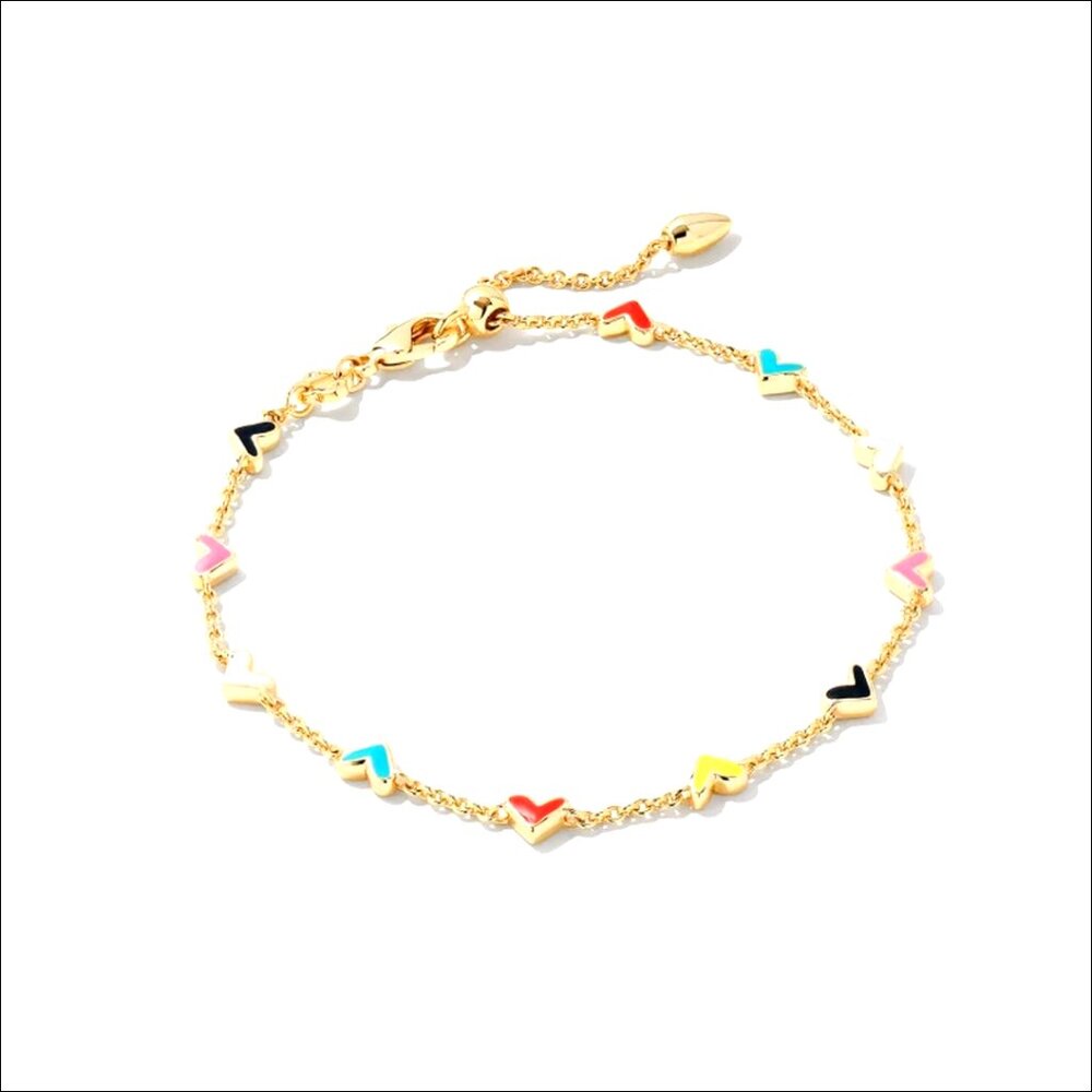 Gold Chain Bracelet with Heart Charms, Adjustable Lobster Clasp, Fine Jewelry